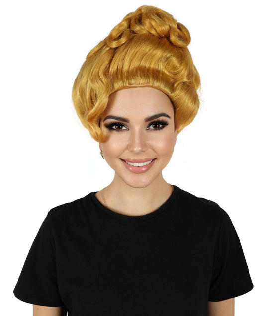 HPO Women Ginger Johnson Gold Wig – Glamorous, Bold Wig Inspired by Ginger Johnson’s Iconic Drag Queen Style – Premium Breathable Capless Cap with Flame Retardant Synthetic Fiber Hair