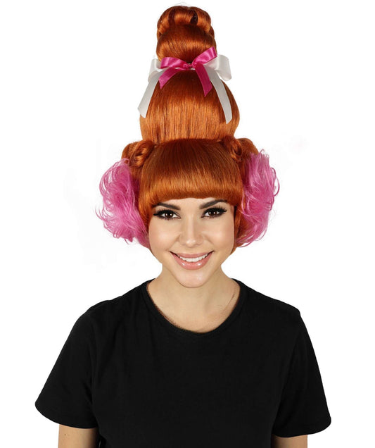 HPO Women Ginger Johnson Bun Orange Wig with Ribbon & Ear Accessories – Bold, Glamorous Wig Inspired by Ginger Johnson’s Iconic Drag Queen Style – Flame Retardant Synthetic Fiber Hair , Adjustable Fit – Perfect for Performances