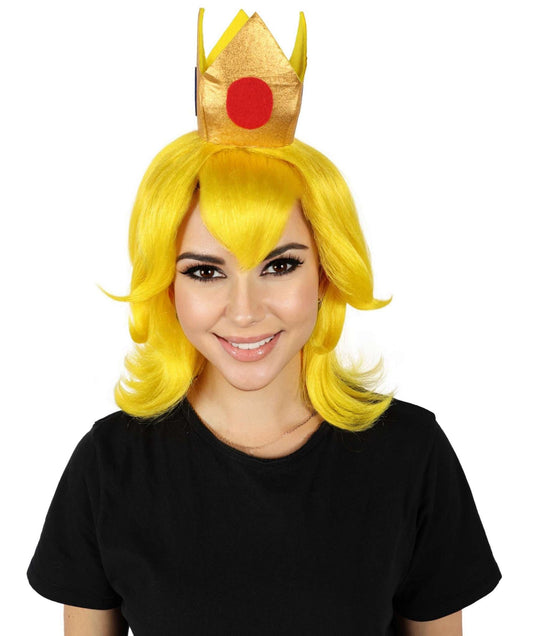 HPO Women Luna Lansman Drag Queen Wavy Yellow Wig Costume with Accessories | Glamorous Full Outfit for Performance, Photoshoots and Parties | Premium Breathable Capless Cap with Flame Retardant Synthetic Fiber Hair