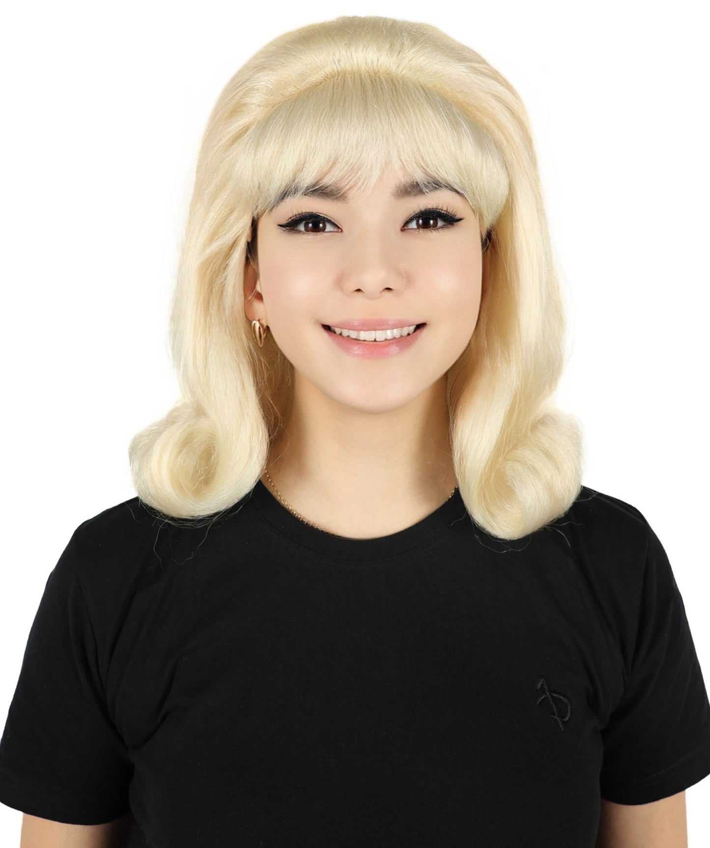 HPO Adult Woman 60's Flick-Up Blonde Wig – Retro Flipped Bob for Vintage & Costume Parties,Premium Breathable Capless Cap with Flame Retardant Synthetic Fiber Hair
