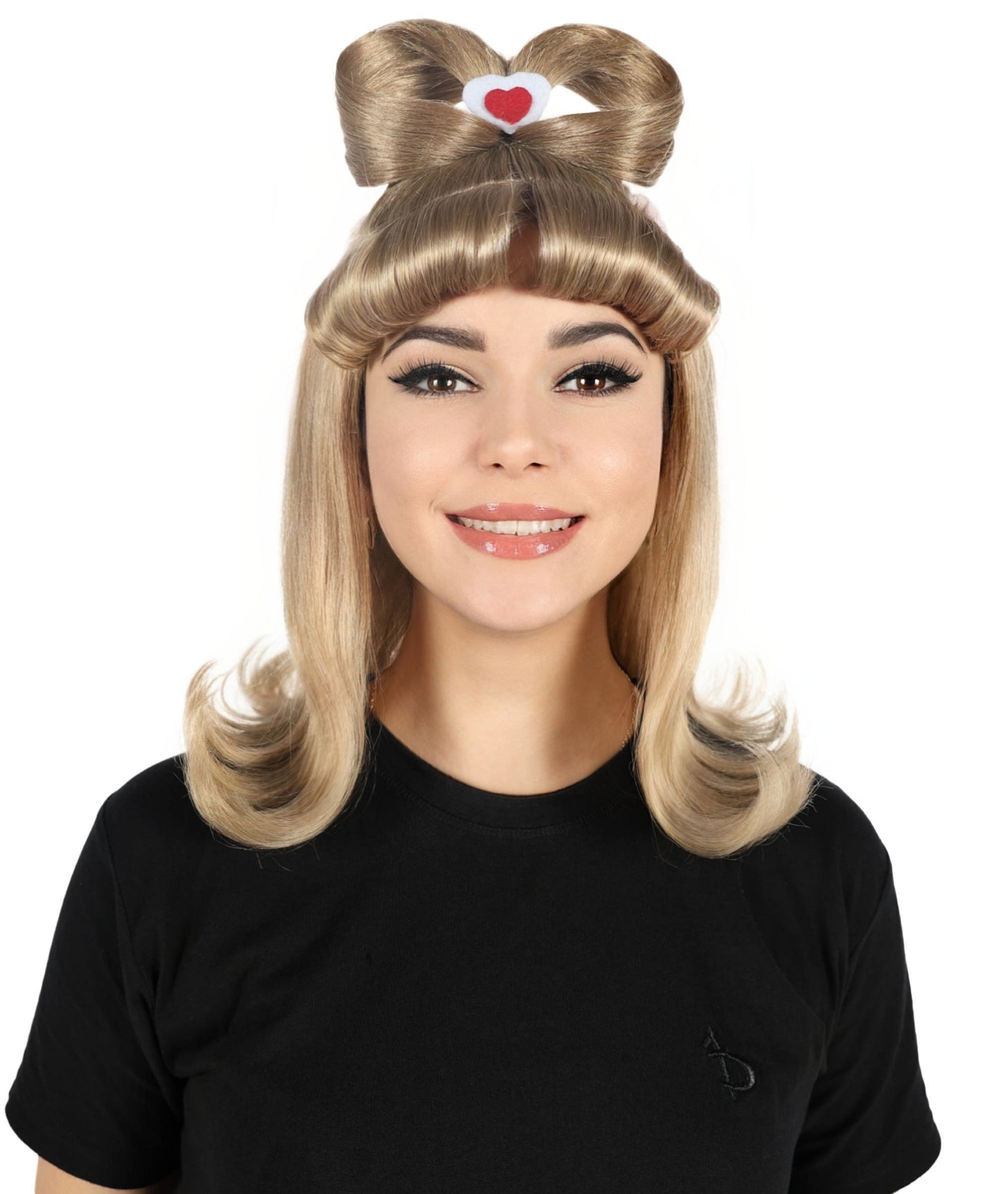 HPO Women's Spanish Singer Inspired Cute Medium Blonde Wig with Ears & Bow | Halloween and Cosplay Wig | Flame-retardant Synthetic Fiber