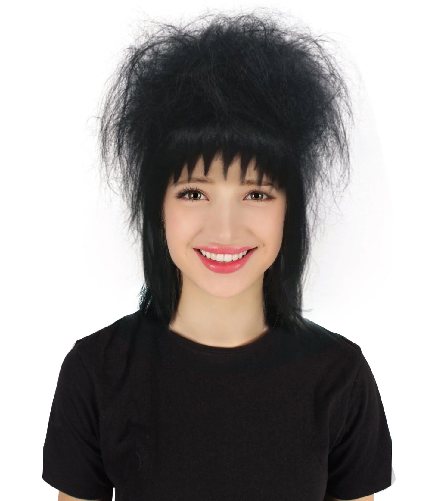 HPO Adult Female BTJ-Lydia Wig – Black Straight Wigs with Bangs, Perfect for Halloween and Cosplay, Theater and Iconic Character Transformations, Breathable Capless Cap
