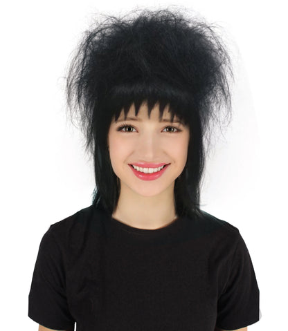 HPO Adult Female BTJ-Lydia Wig – Black Straight Wigs with Bangs, Perfect for Halloween and Cosplay, Theater and Iconic Character Transformations, Breathable Capless Cap