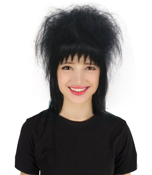 HPO Adult Female BTJ-Lydia Wig – Black Straight Wigs with Bangs, Perfect for Halloween and Cosplay, Theater and Iconic Character Transformations, Breathable Capless Cap