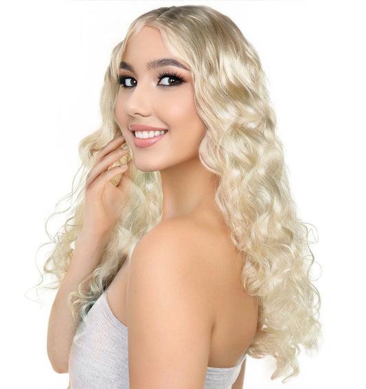 HPO Female WIG Blonde Long Wavy – Gorgeous Wig for Costumes, Perfect for Costumes, Cosplay and Halloween Retro Themed Events