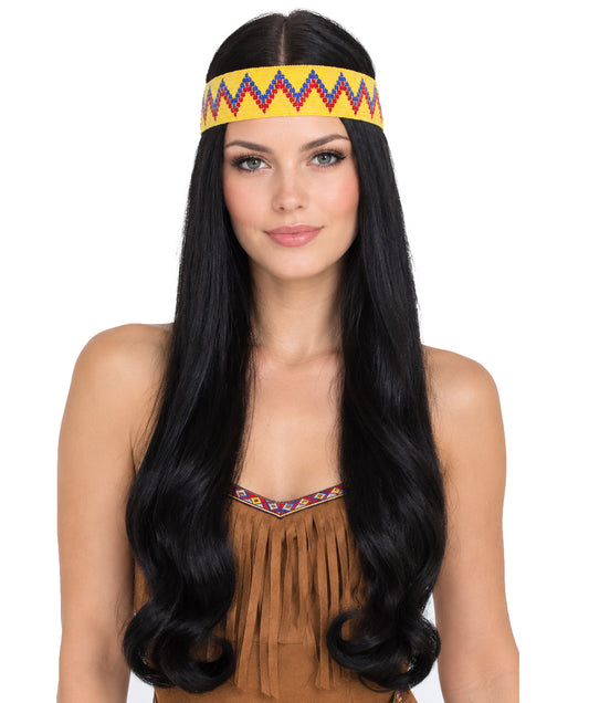 HPO Adult Female WIG Hippie Long with Headband – Boho Multiple Wigs Premium Breathable Capless Cap with Flame Retardant Synthetic Fiber Hair