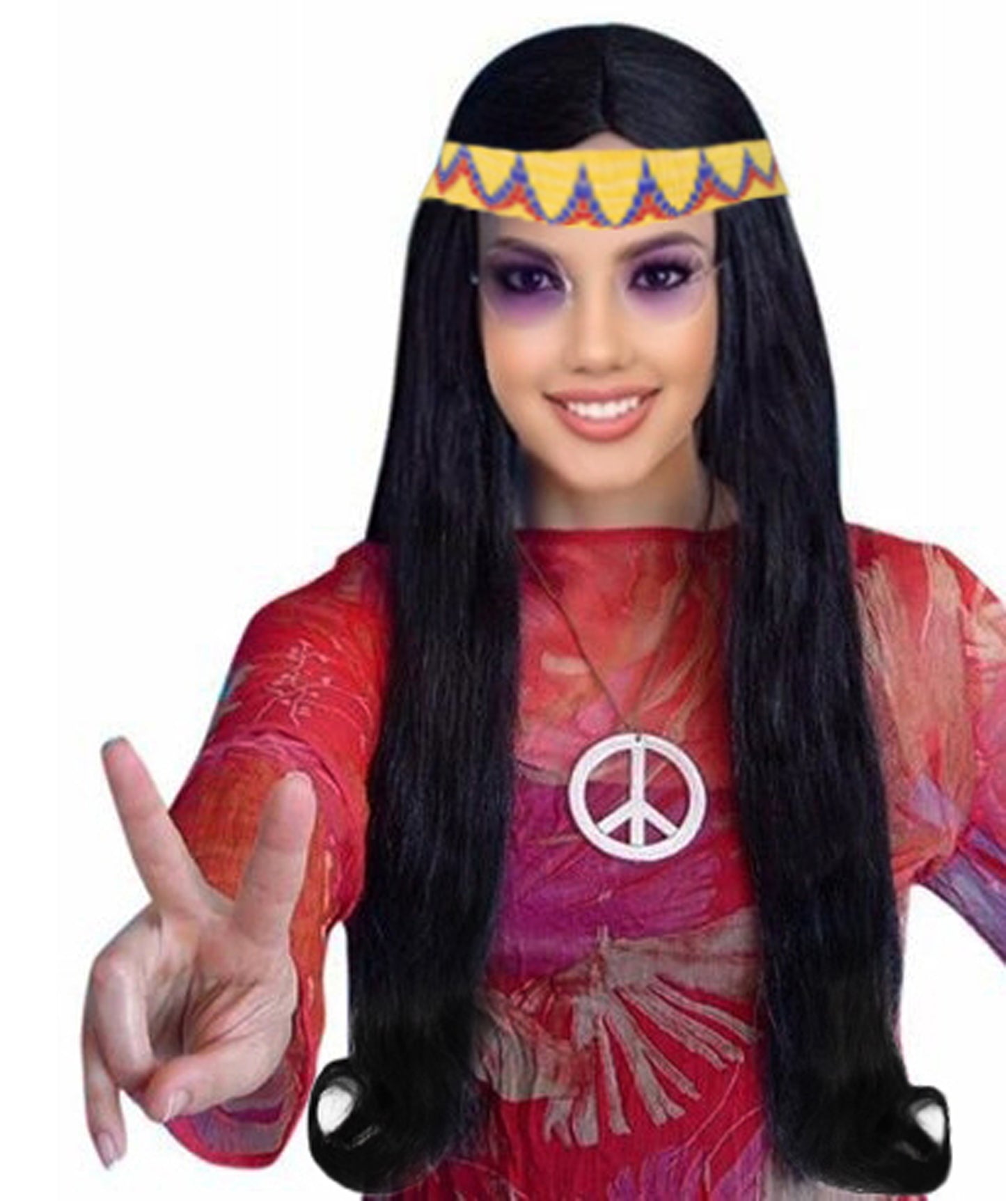 HPO Adult Female WIG Hippie Long with Headband – Boho Multiple Wigs Premium Breathable Capless Cap with Flame Retardant Synthetic Fiber Hair