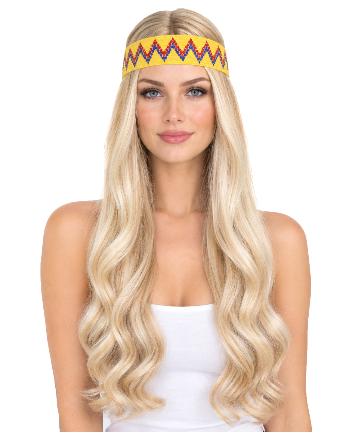 HPO Adult Female WIG Hippie Long with Headband – Boho Multiple Wigs Premium Breathable Capless Cap with Flame Retardant Synthetic Fiber Hair