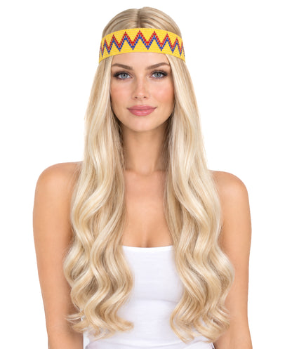 HPO Adult Female WIG Hippie Long with Headband – Boho Multiple Wigs Premium Breathable Capless Cap with Flame Retardant Synthetic Fiber Hair