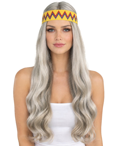 HPO Adult Female WIG Hippie Long with Headband – Boho Multiple Wigs Premium Breathable Capless Cap with Flame Retardant Synthetic Fiber Hair