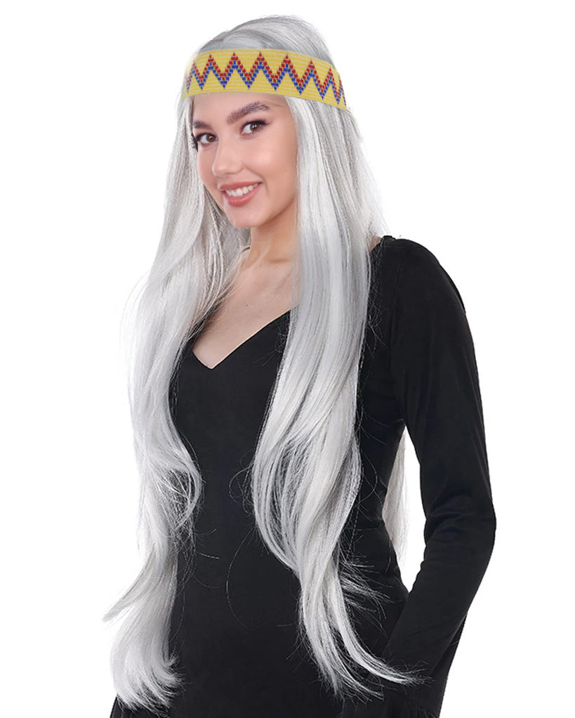 HPO Adult Female WIG Hippie Long with Headband – Boho Multiple Wigs Premium Breathable Capless Cap with Flame Retardant Synthetic Fiber Hair