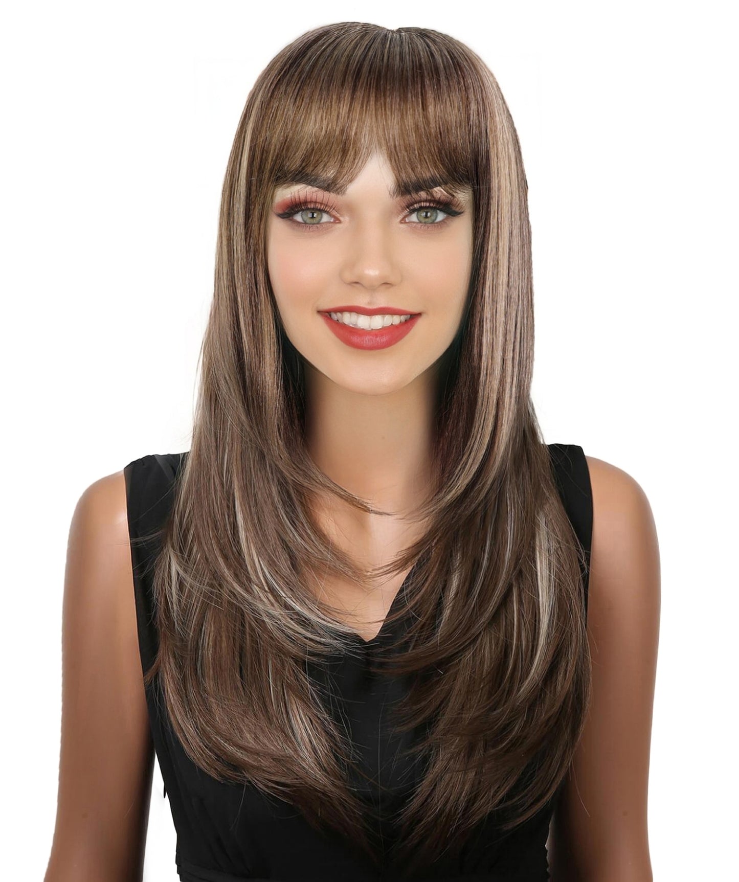 HPO Women's 90s-inspired Kim wig Straight Long Multiple bob wigs, Party costume and Halloween party stylish  wig, breathable cap wig for comfort, synthetic Fiber hair roleplay wig.