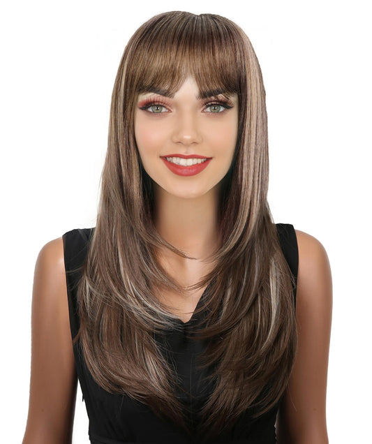 HPO Women's 90s-inspired Kim wig Straight Long Multiple bob wigs, Party costume and Halloween party stylish  wig, breathable cap wig for comfort, synthetic Fiber hair roleplay wig.