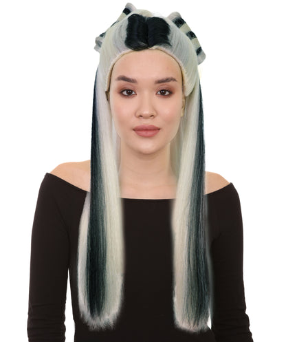 HPO Women’s Long Platinum High Ponytail Black & Blonde Wig | Celebrity Fantasy Style | Ideal for Halloween & Costume Parties