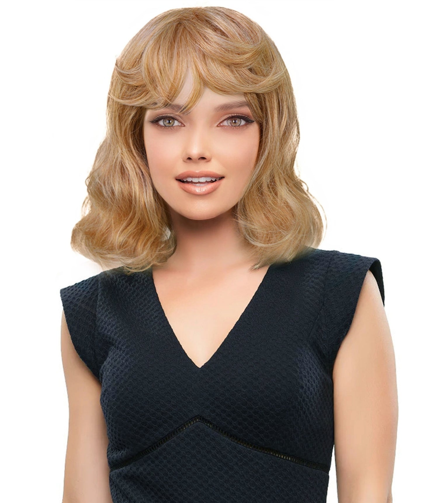 HPO Women’s Kylie Blonde Medium-Length Wavy Wig | Halloween and Cosplay Wig | Flame-retardant Synthetic Fiber