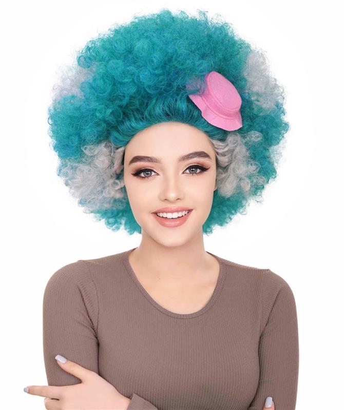 HPO Teens Vintage Gothic glamor Aqua-teal Big Multiple Curly Wig | Halloween and Cosplay Wig | Flame-retardant Synthetic Fiber