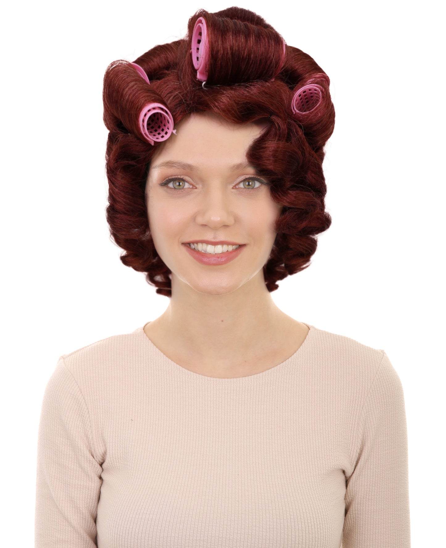 HPO Adult Women’s Vintage Glamour Wavy Wig with Large Voluminous Curls & Rollers |  Retro Style | Ideal for Halloween | Breathable Cap