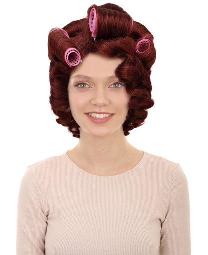 HPO Adult Women’s Vintage Glamour Wavy Wig with Large Voluminous Curls & Rollers |  Retro Style | Ideal for Halloween | Breathable Cap
