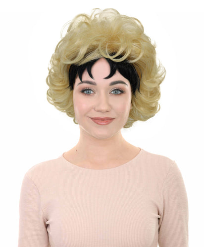 HPO Adult Women’s Golden Blonde Curly Wig with Dark Roots | High-Fashion Editorial Style | Ideal for Halloween | Breathable Capless Cap