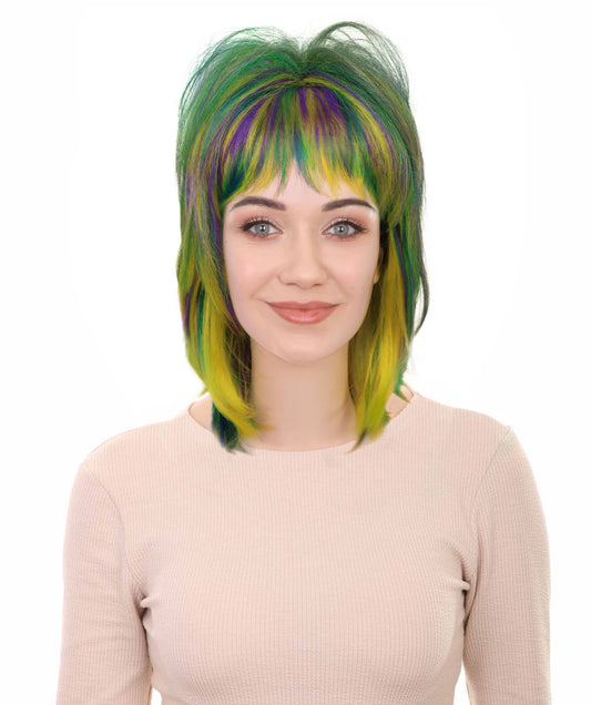 HPO Women’s Mardi Gras Choppy Layered Wig | Multiple Fat Tuesday Party Hairpiece | Parties Cosplay, Stage Performances & Themed Events