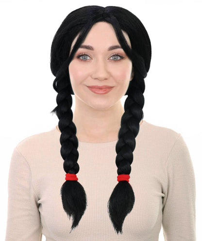 HPO Women's Fantasy Long Braided Black Wig | Elegant Adults Cosplay Hairpiece | Halloween Roleplay & Themed Events