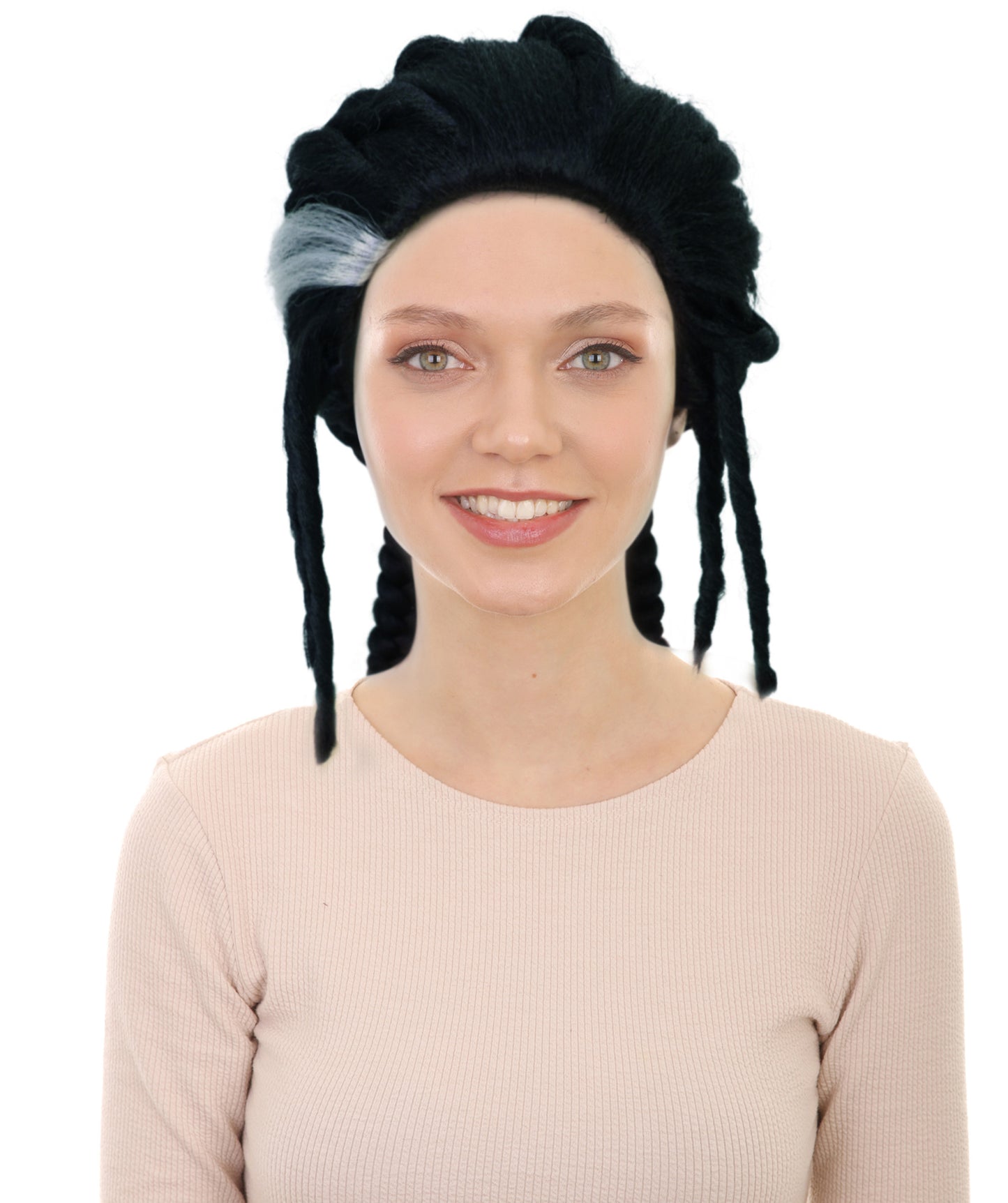HPO Adult Women’s Black Braided Wig with Natural Hairline | Inspired by Fantasy Adventure Heroine Look | Ideal for Halloween |       Breathable Cap
