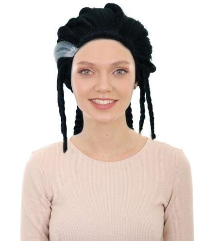 HPO Adult Women’s Black Braided Wig with Natural Hairline | Inspired by Fantasy Adventure Heroine Look | Ideal for Halloween |       Breathable Cap