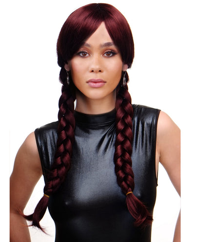 Women's Medium Brown Witch-Inspired Long Side Braid Wig | Side-Parted Micro Braid Cosplay Hair for Halloween & Theater Looks