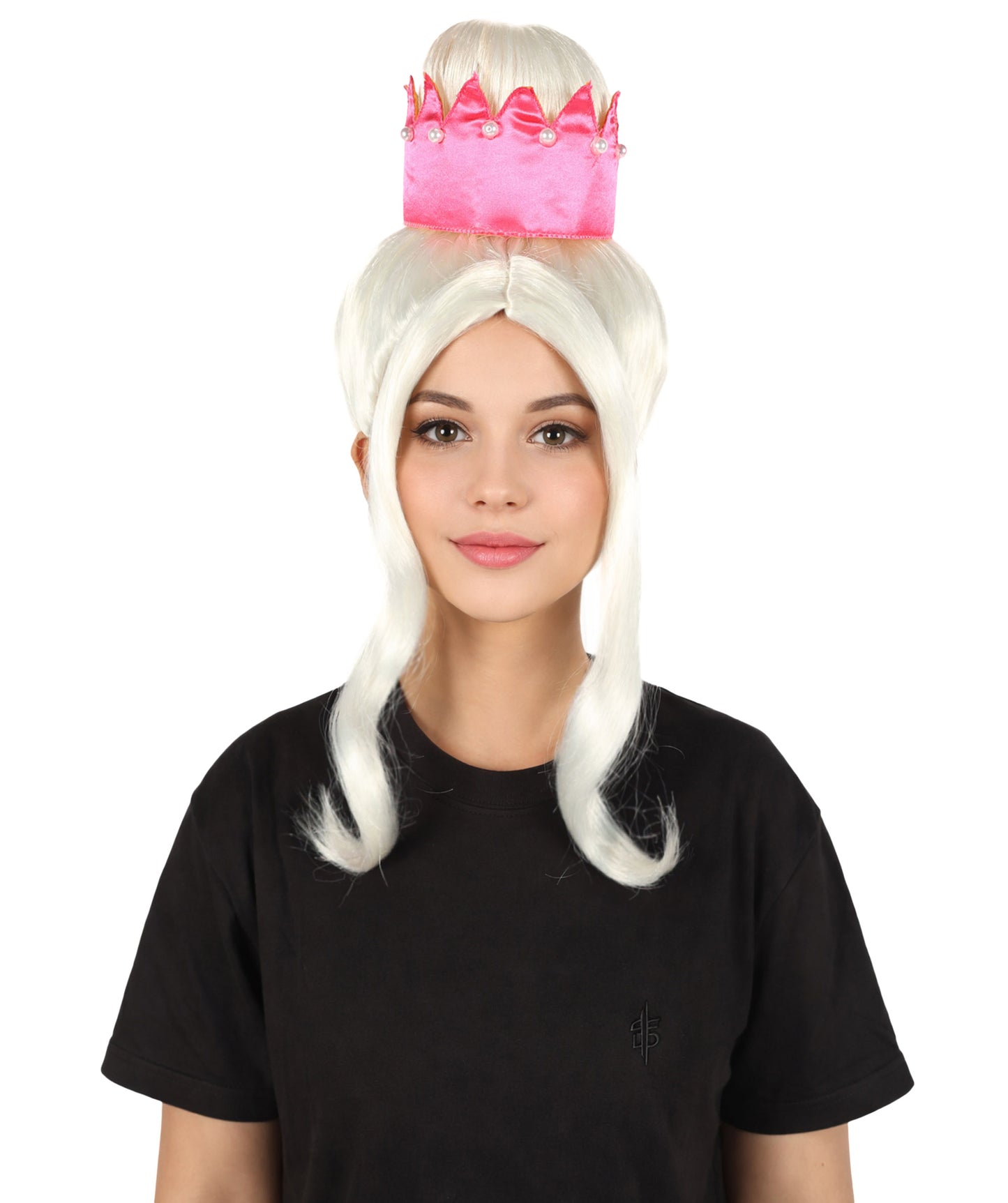 HPO Adult Women’s Long Straight White High Crown Fantasy Princess Wig | Ideal for Halloween | Breathable Capless Cap