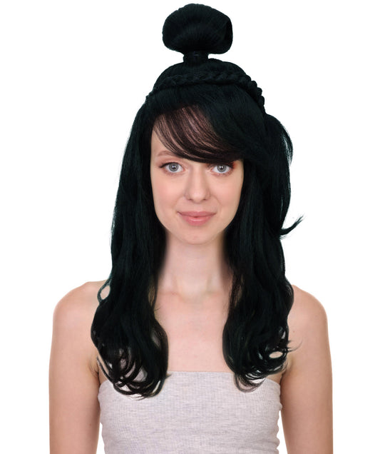 HPO Women's & Princess Black Wig for Women's| Long Wavy Hairpiece | For Halloween, Parties, Stage Performances & Themed Events