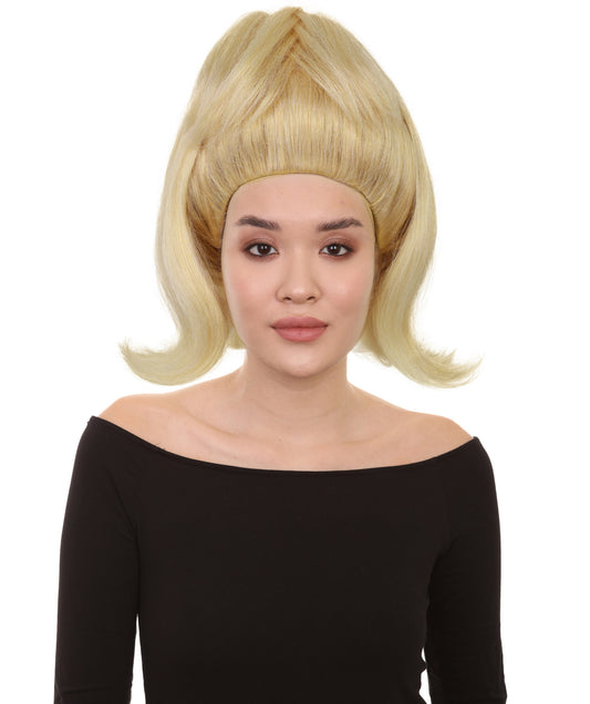 HPO Beehive Style Blonde Wig for Women | Retro 1960s Vintage Hairpiece | Tall Updo Synthetic Wig for Halloween, Theater, Rockabilly & Party Dress-Up