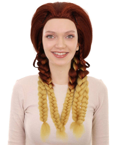 HPO Women’s Fiery Brown & Blonde Wig | Starfire-Inspired Long Straight Hairpiece | Halloween, Stage & Photo Shoot