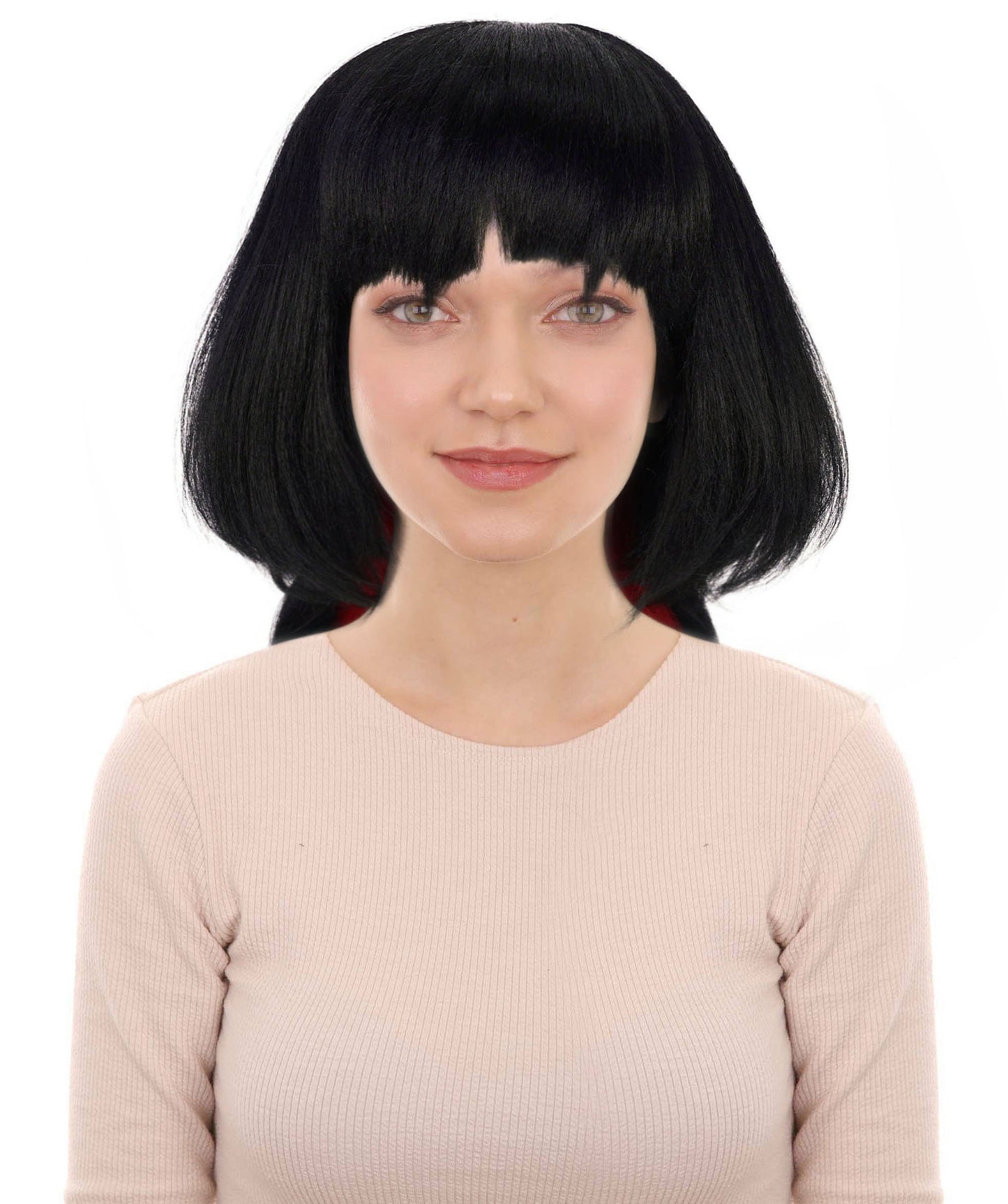HPO Women's Jane Doe Black & Red Wig | Straight Synthetic Hair | Halloween Party, and Themed Event Accessory