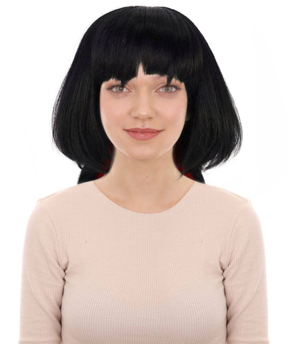 HPO Women's Jane Doe Black & Red Wig | Straight Synthetic Hair | Halloween Party, and Themed Event Accessory