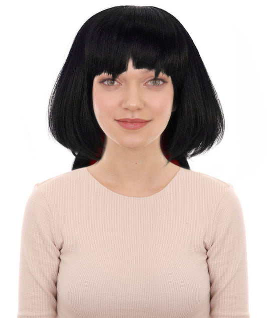 HPO Women's Jane Doe Black & Red Wig | Straight Synthetic Hair | Halloween Party, and Themed Event Accessory