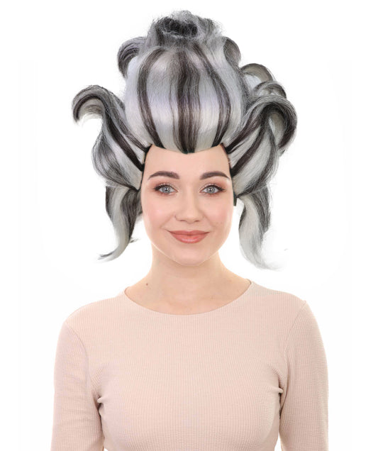 HPO Women’s Wicked Sea Witch Wig | Deluxe Long Curly Black & Grey Hairpiece | Halloween, Costume Party, Stage & Photo Shoot