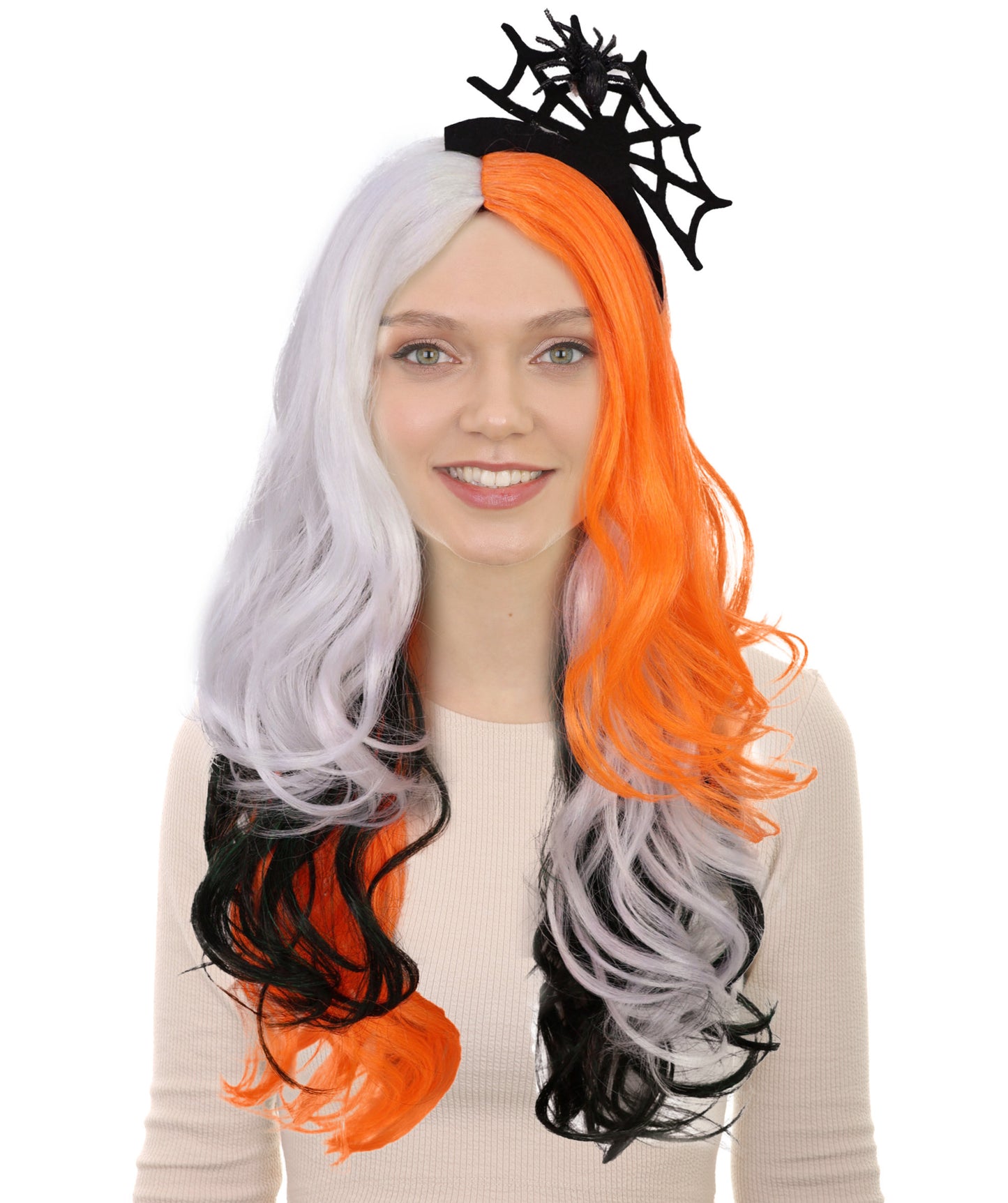 HPO Adult Women’s Long Multicolor Wavy Kinky Wig with Hair Accessories | Vibrant Ideal for Halloween | Breathable Capless Cap