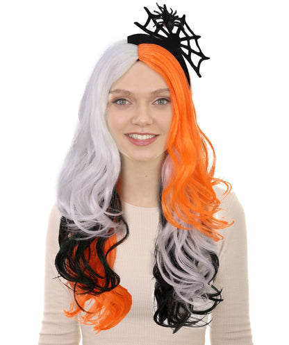 HPO Adult Women’s Long Multicolor Wavy Kinky Wig with Hair Accessories | Vibrant Ideal for Halloween | Breathable Capless Cap