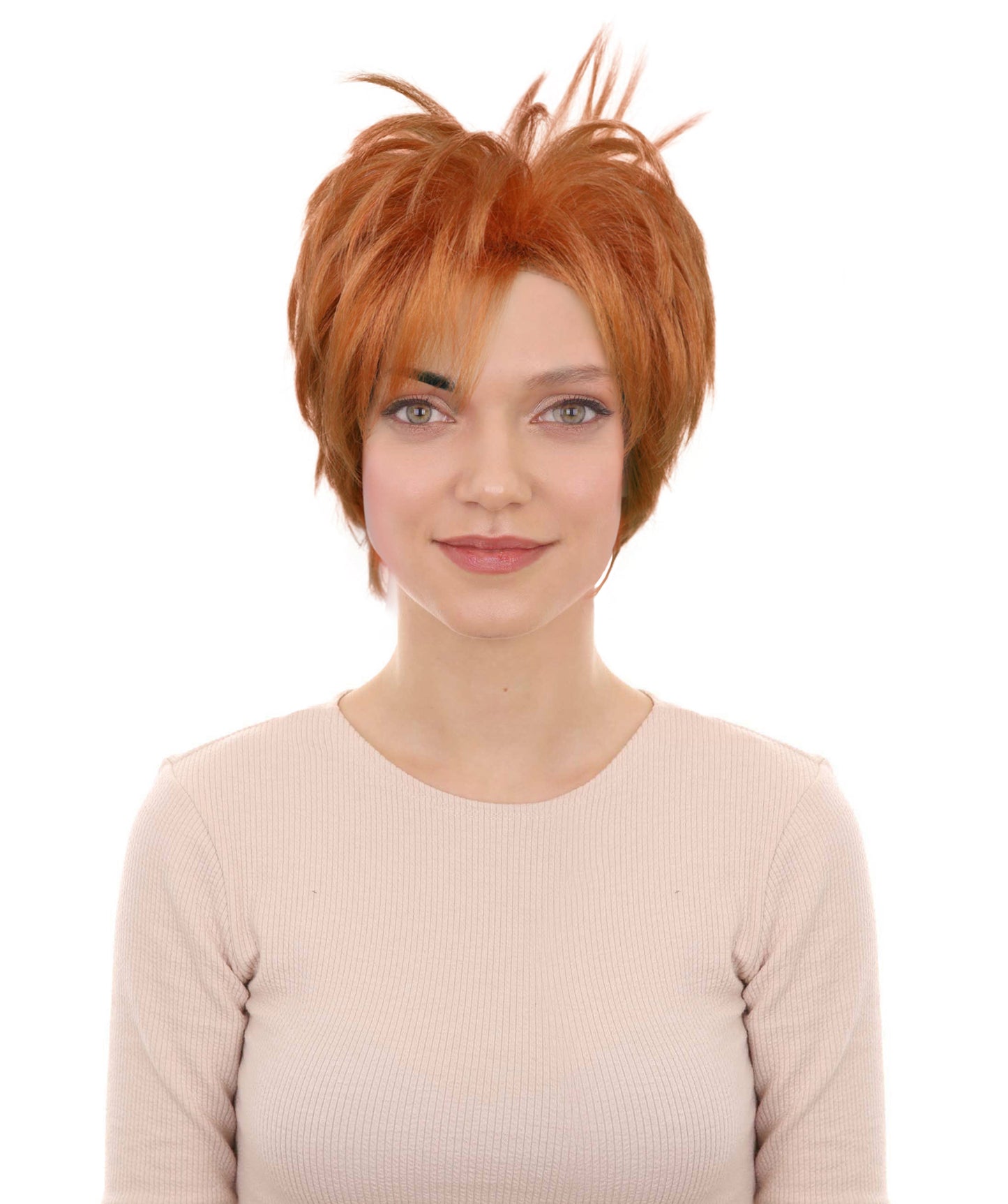 Women’s Orange Short Spiky Punk Wig | Anime Style Rockstar Hairpiece | Ideal for Halloween | Breathable Capless Cap
