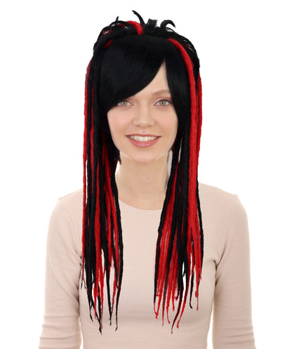HPO Adult Women’s Long Straight Black and Red Rasta Dreadlocks Wig | Ideal for Halloween | Breathable Capless Cap