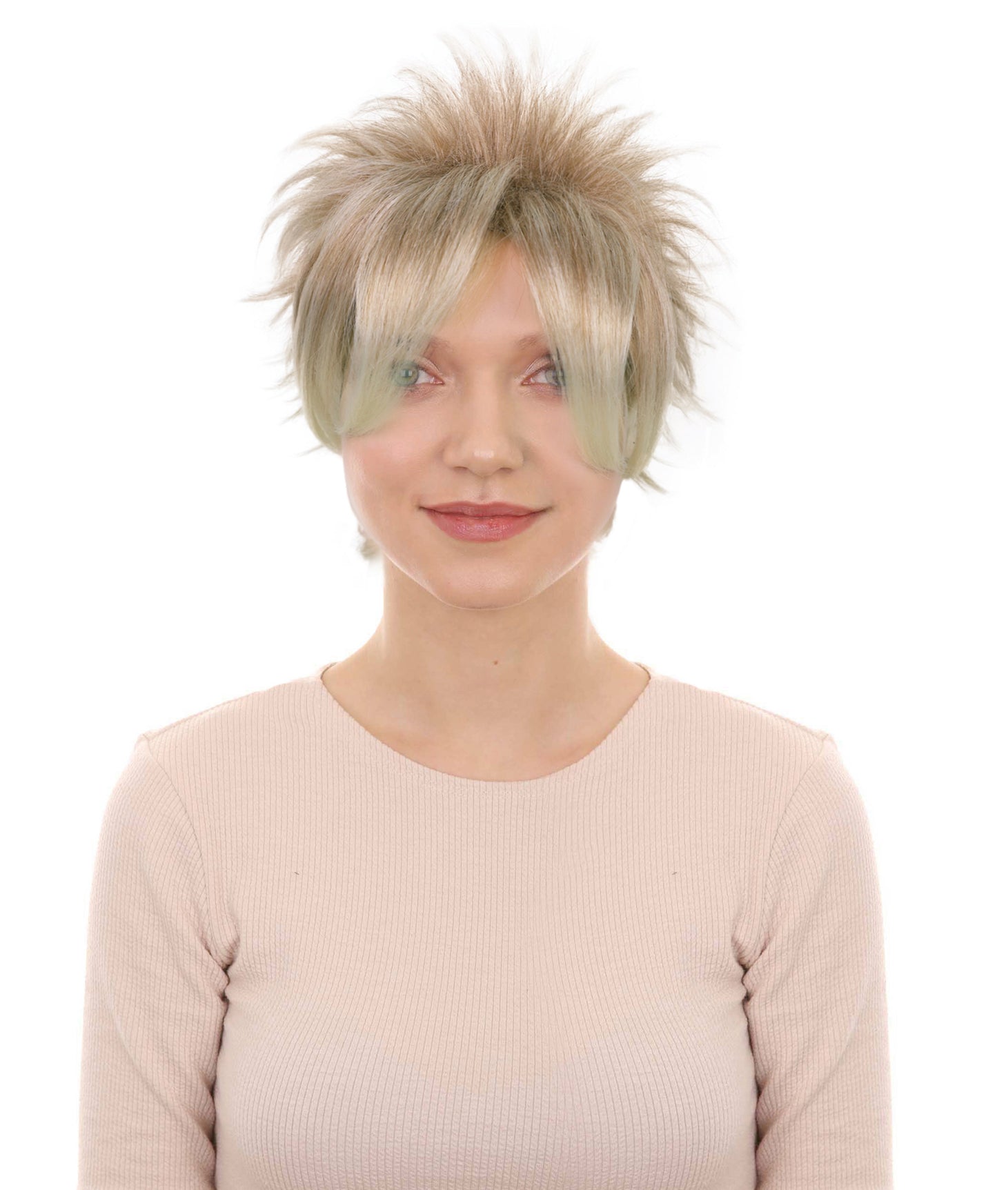 Women’s Short Spiky 80s Style Punk Blonde Wig | Teased Wave with Platinum Tips for Women | Ideal for Halloween | Breathable Capless Cap