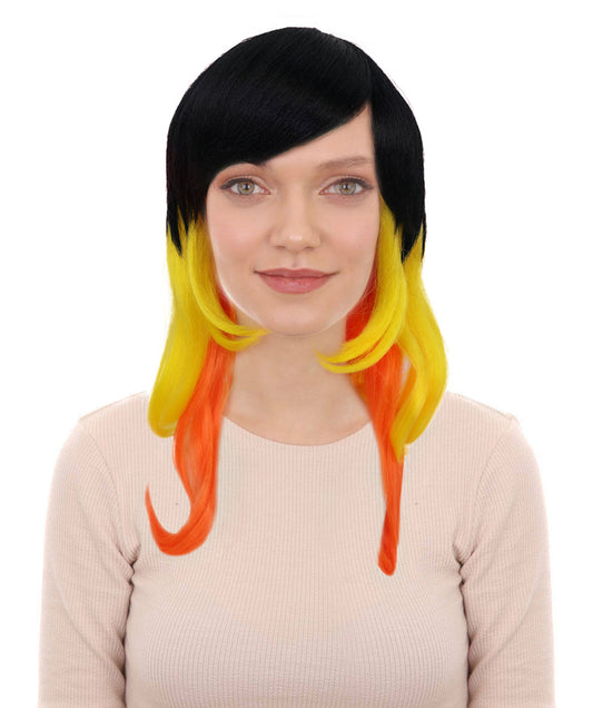 Women’s Multicolor Wig | Long Wavy Halloween & Carnival Costume Hair | Ideal for Halloween | Breathable Capless Cap