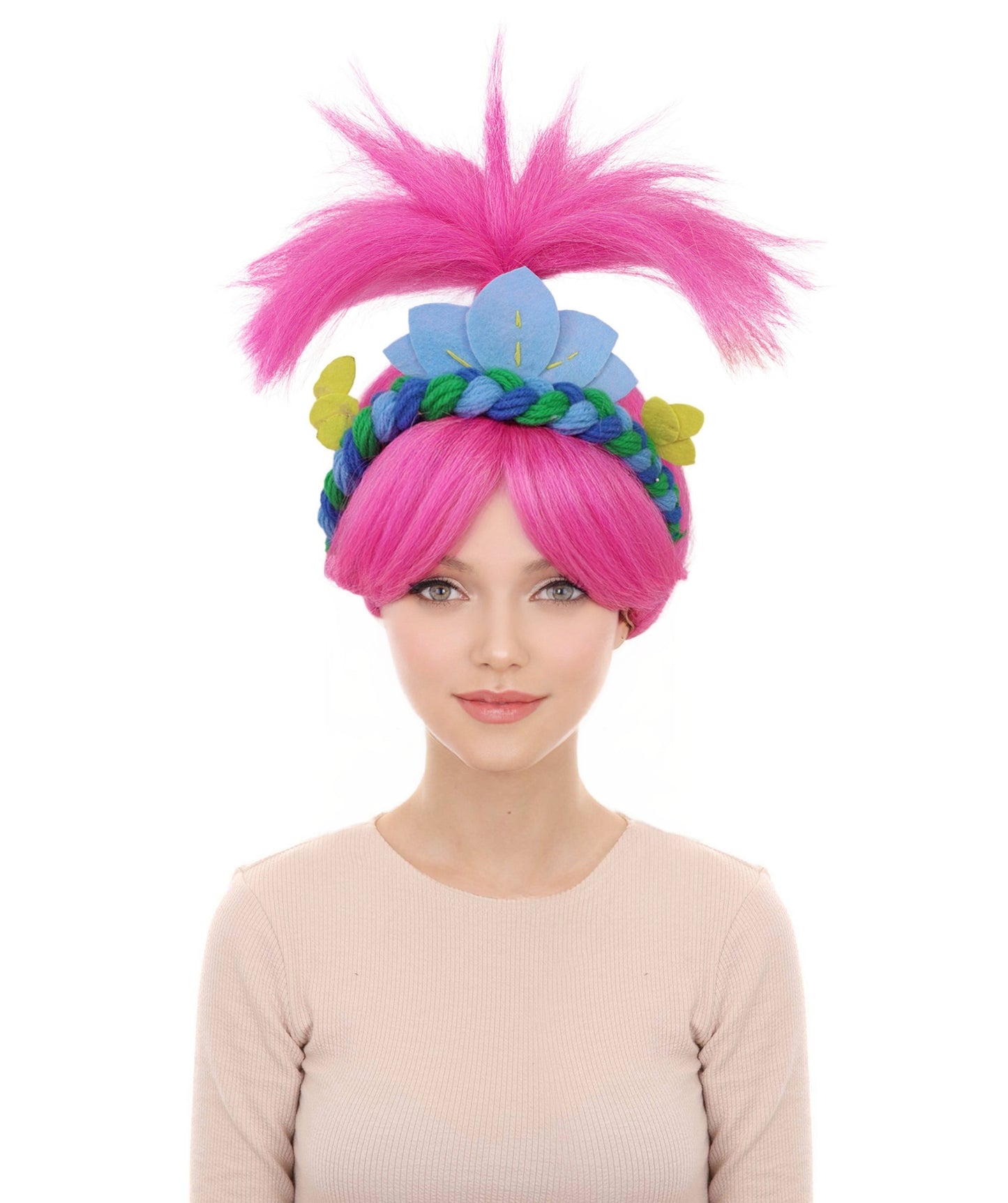 Women's Troll Pink Shoulder-Length Wig| Halloween and Cosplay Wig | Flame-retardant Synthetic Fiber