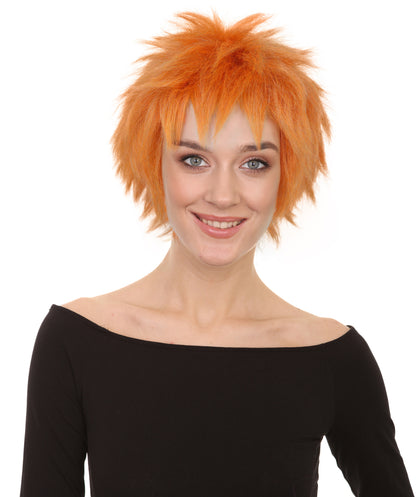 HPO Women’s Vibrant Orange Straight Twin Ponytail Wig  | Ideal for Halloween | Breathable Capless Cap