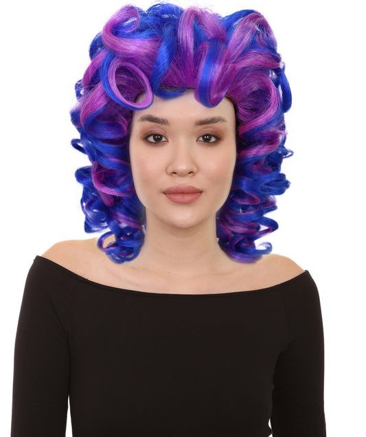 HPO Women Blue & Purple Big Curly Wig | Voluminous Synthetic Costume Hair for Cosplay, Halloween & Parties | Breatheble Capless Cap
