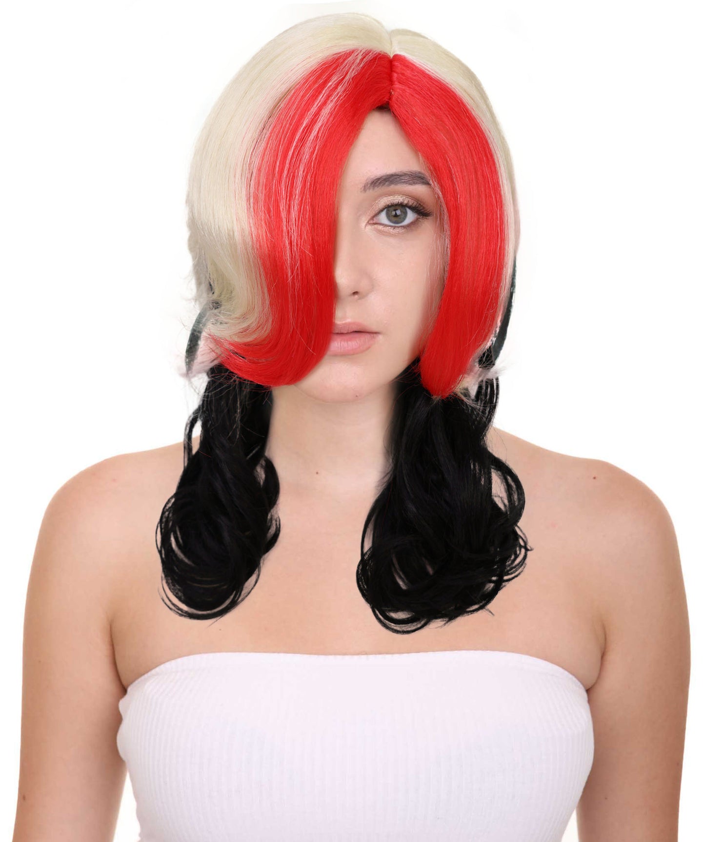HPO Women’s Multicolor Shoulder-Length Wig | Bold Halloween Hair | Breathable Capless Cap