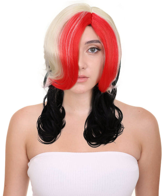 HPO Women’s Multicolor Shoulder-Length Wig | Bold Halloween Hair | Breathable Capless Cap
