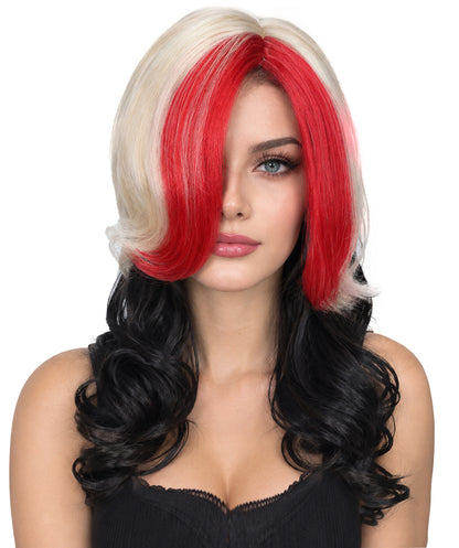 HPO Women’s Multicolor Shoulder-Length Wig | Bold Halloween Hair | Breathable Capless Cap