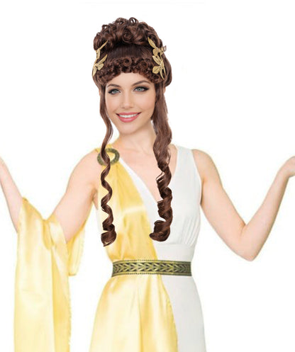 Women's Laurel Leaf Headpiece with Gold Wig | Roman & Greek Goddess-Inspired Accessory for Halloween & Themed Events | Premium Synthetic Hair with Adjustable Fit