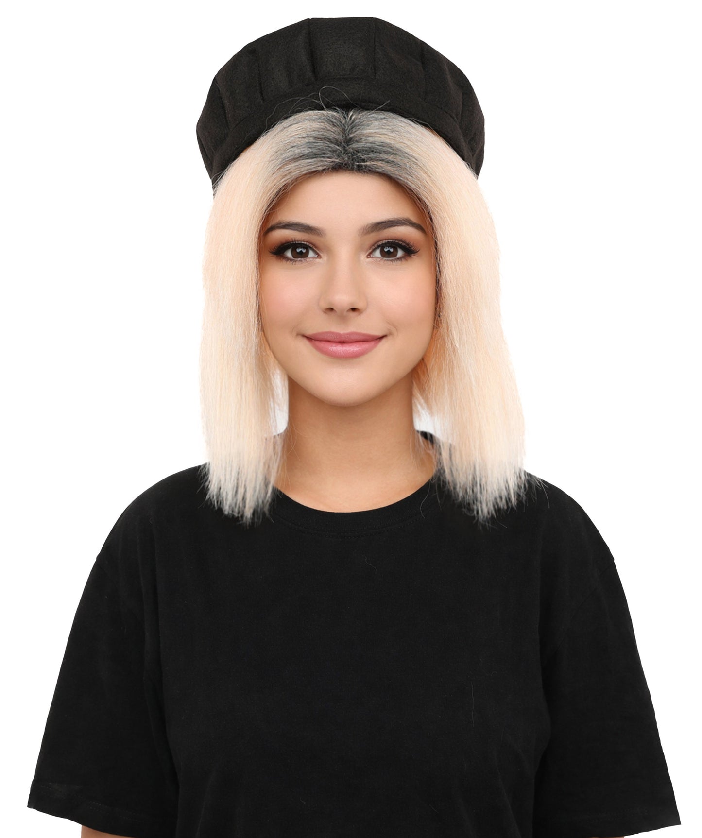 HPO Women’s 13 Inch Short Coral and Black Bob Wig with Cap | Flame-retardant Synthetic Fiber | Lightweight Capless Design for Halloween and Cosplay